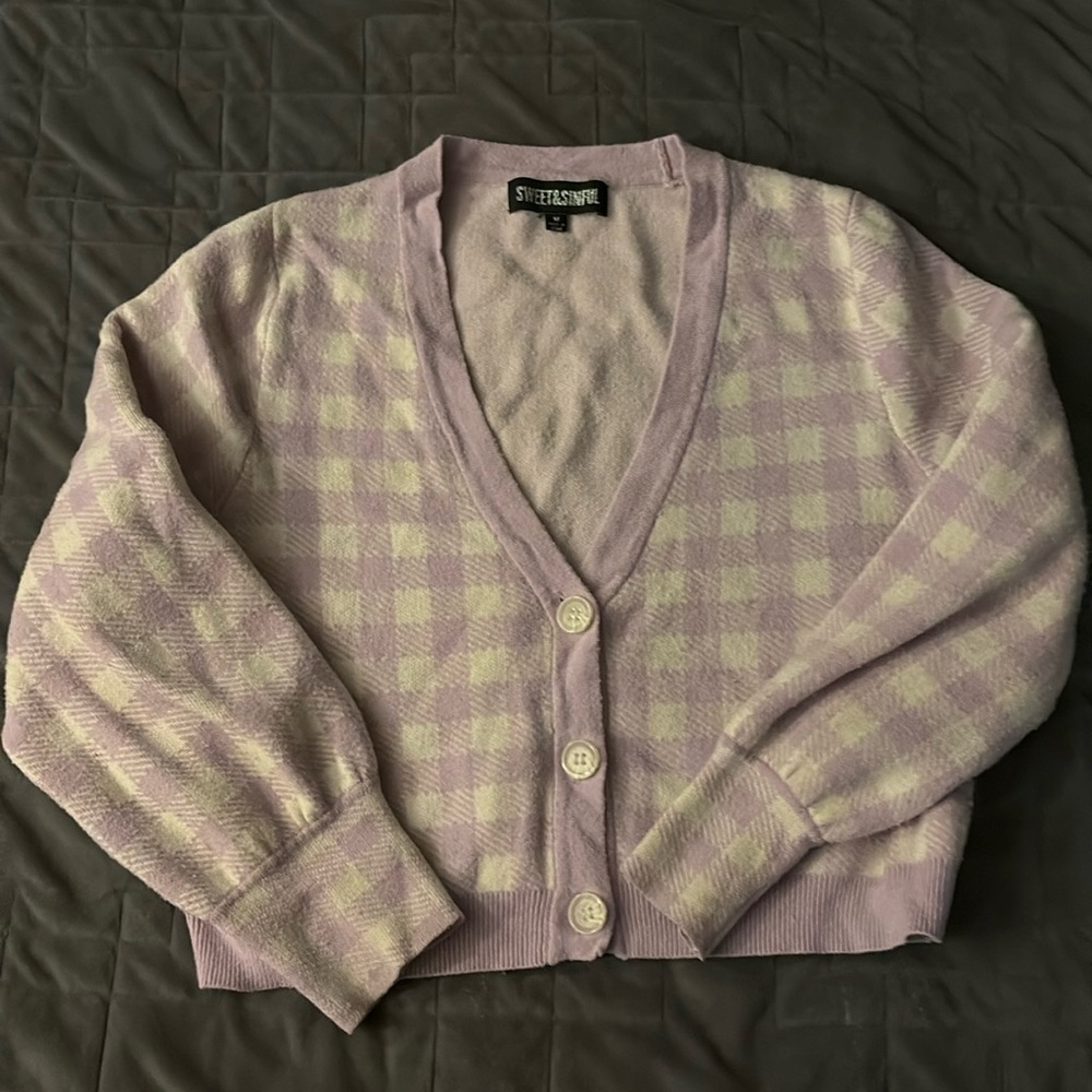 Lavender knit cardigan crop